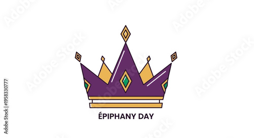 Purple and Gold Crown for Epiphany Day Celebration, Vector Icon