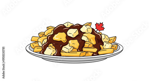Poutine illustration with Canadian maple leaf