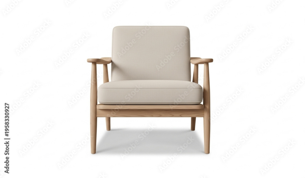 Fototapeta premium Comfortable modern armchair with light fabric upholstery and wooden frame realistic furniture vector isolated on white