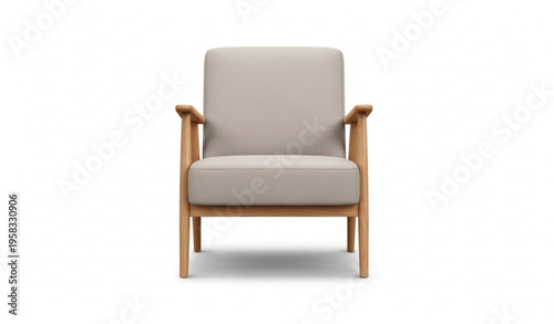 Comfortable modern armchair with light fabric upholstery and wooden frame realistic furniture vector isolated on white