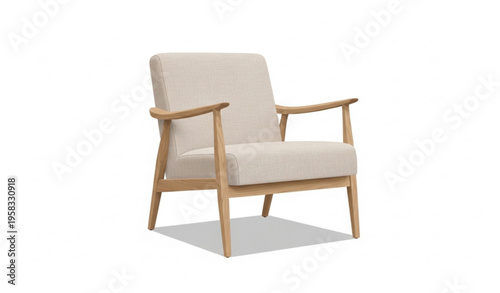 Comfortable modern armchair with light fabric upholstery and wooden frame realistic furniture vector isolated on white