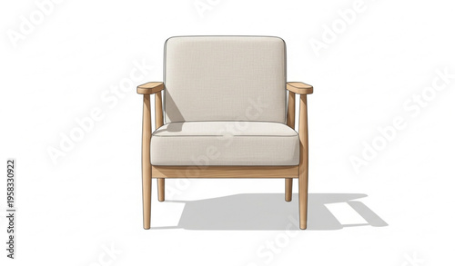 Comfortable modern armchair with light fabric upholstery and wooden frame realistic furniture vector isolated on white