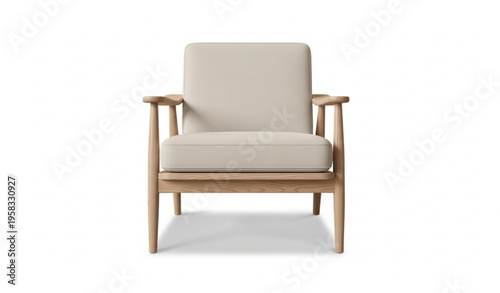 Comfortable modern armchair with light fabric upholstery and wooden frame realistic furniture vector isolated on white