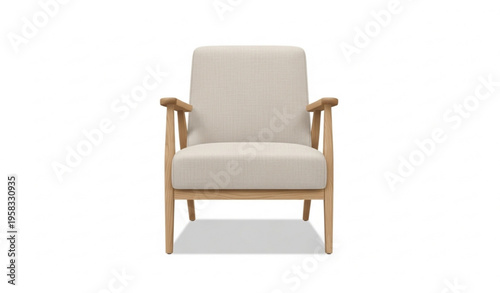 Comfortable modern armchair with light fabric upholstery and wooden frame realistic furniture vector isolated on white