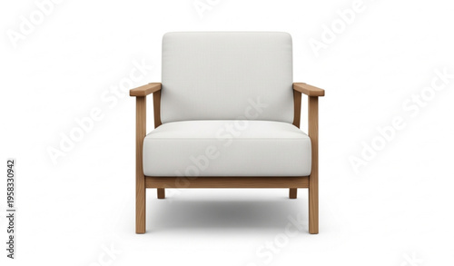 Comfortable modern armchair with light fabric upholstery and wooden frame realistic furniture vector isolated on white