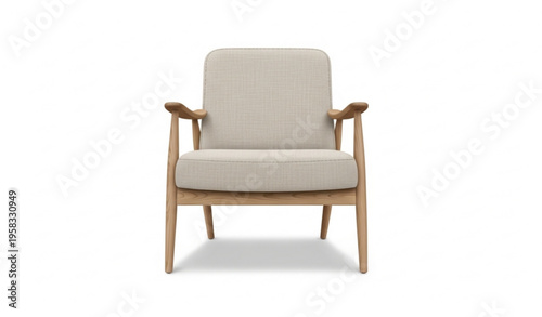 Comfortable modern armchair with light fabric upholstery and wooden frame realistic furniture vector isolated on white