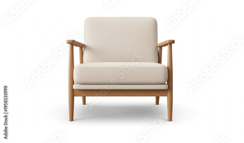 Comfortable modern armchair with light fabric upholstery and wooden frame realistic furniture vector isolated on white