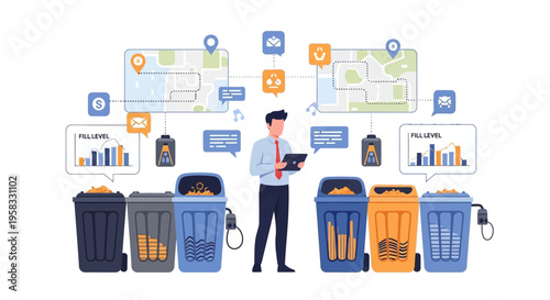 Man Analyzing Waste Management and Recycling Data.