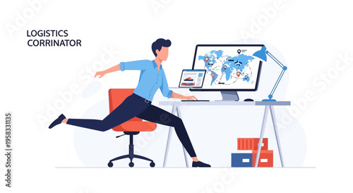 Logistics Coordinator Working Dynamically at Desk.