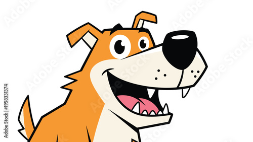 Happy cartoon dog character with a wide smile and friendly expression showing off its teeth and tongue.