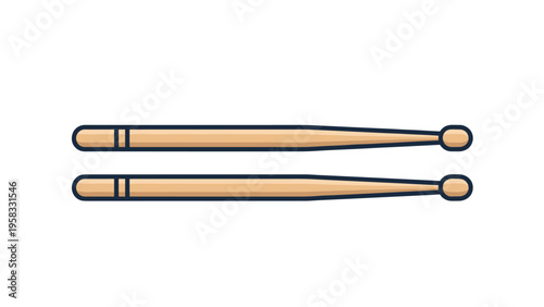 Pair of matching wooden drumsticks displayed horizontally and parallel to each other on a simple clean white background.