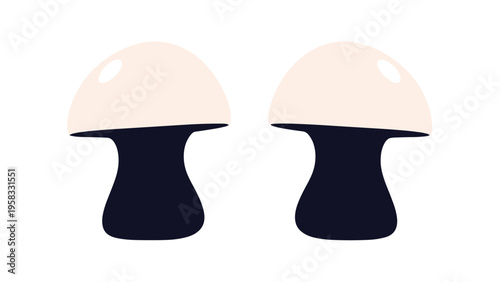 Two simple mushroom shapes with off-white caps and dark blue stems depicted in a minimal graphic style on white background.