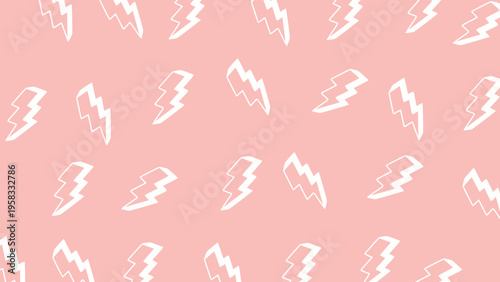 Seamless pattern of hand drawn pink lightning bolt icons on light pink background for textile design