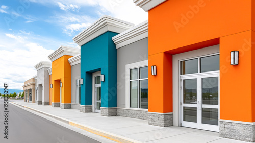 Modern shopping center entrance with vibrant architecture and contemporary design