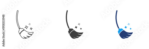 Cleaning with a broom vector icon