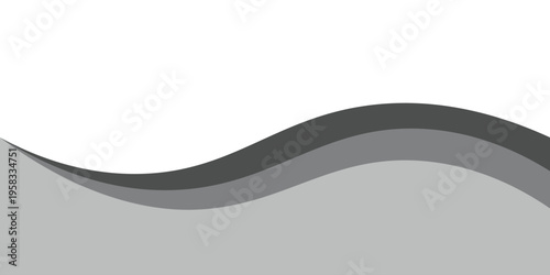 Minimalist black and gray wave vector design with smooth flowing curves at the bottom, transitioning into a clean white background. Ideal for banners, footers, or modern layouts.