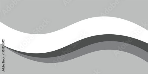 Minimalist black and gray wave vector design with smooth flowing curves at the bottom, transitioning into a clean white background. Ideal for banners, footers, or modern layouts.