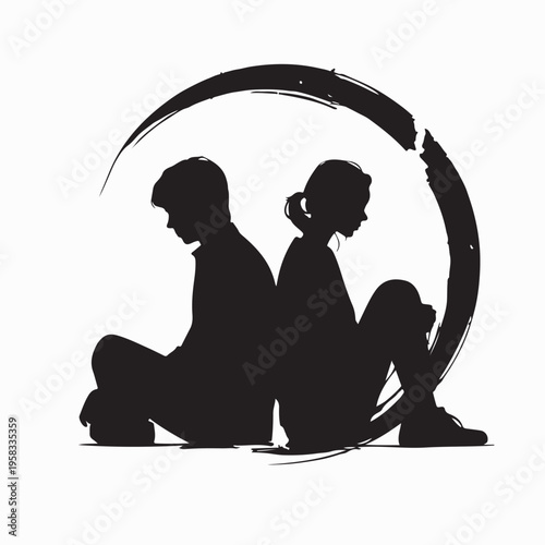 Relationship Problems And Conflict Silhouette Illustration On White Background