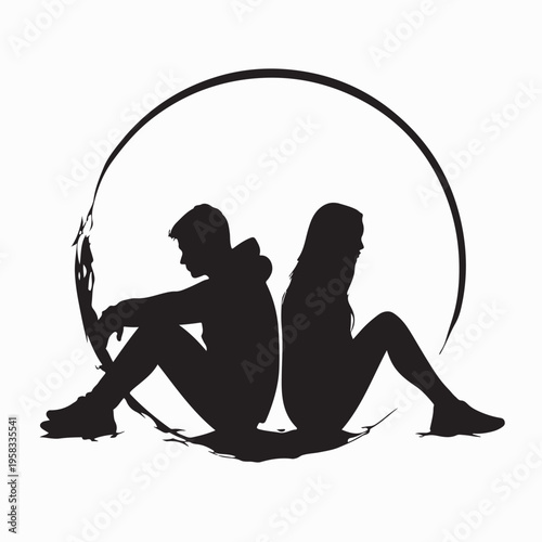 Relationship Problems And Conflict Silhouette Illustration On White Background