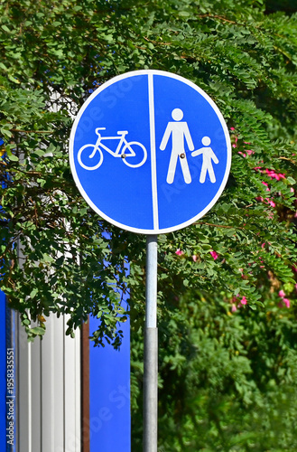 Pedestrian and bicycle path road sign