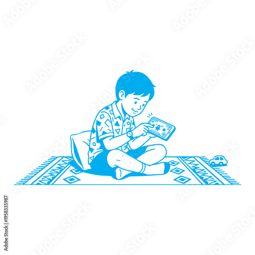 a boy is playing games on a smartphone