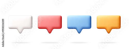 Set of colorful 3d speech bubble icons for communication. Digital chat message box template for social media notification. Minimalist symbol for website and mobile interface UI. Vector illustration