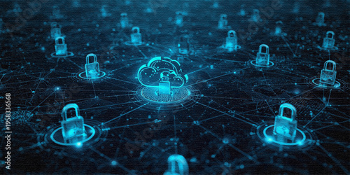 Virtual Network System with Blue Glowing Lines