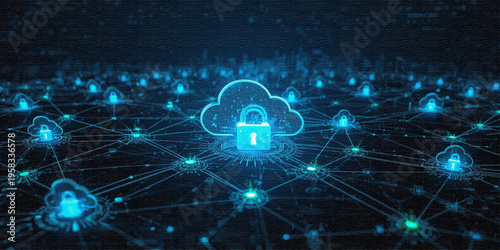 Virtual Network System with Blue Glowing Lines