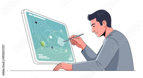 Man Interacting With Futuristic Digital Interface On Screen.