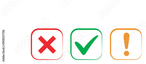 Tick and cross signs, green check and red cross, correct incorrect approval rejection symbols, yes no validation icons vector design