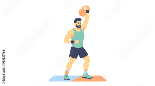 Man performing kettlebell workout on exercise mat.
