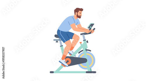Man Exercising on Stationary Bicycle Indoors.