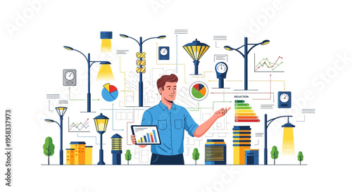 Man Presenting Smart City Lighting Solutions and Technology.