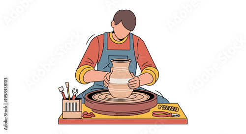 Man skillfully shaping clay on a pottery wheel.