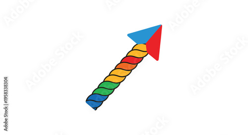 A vibrant multi-colored braided rope forms an upward-pointing arrow with a red and blue arrowhead on a white background.