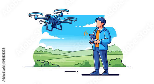 Man operating a drone with a remote control.