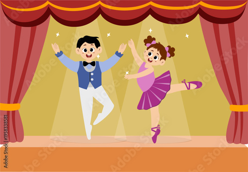 cute little kid dancing ballet on stage