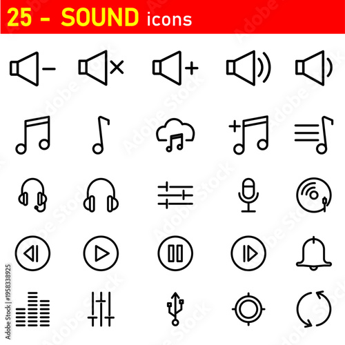 Sound Icons: A comprehensive set of neatly arranged sound icons, perfect for multimedia interface and music related applications.