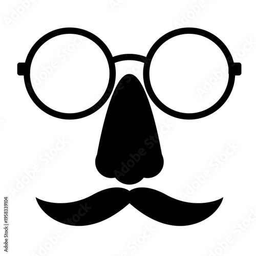 Disguise Spectacle: A fun illustration of a disguise, featuring round glasses, a comical nose, and a whimsical mustache, perfect for adding a touch of humor and playfulness.
