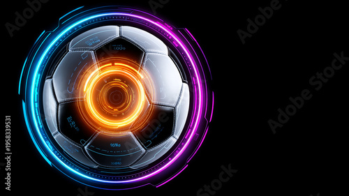 A soccer ball is spinning on a dark background.