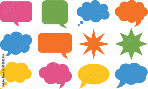 Speech bubbles simple flat design various shapes bright solid colors modern communication vector illustration graphic
