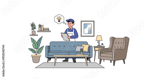 Man with Clipboard and Lightbulb Idea Symbol.