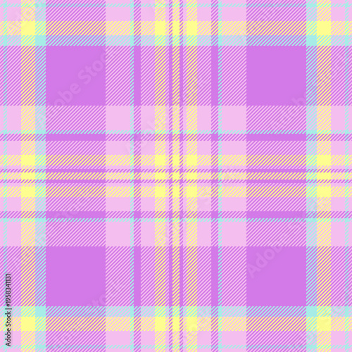 Covering plaid textile check, refresh tartan pattern seamless. Place background fabric texture vector in light and purple colors.