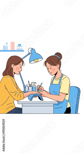 Nail Technician Working on Clients Nails at Table.