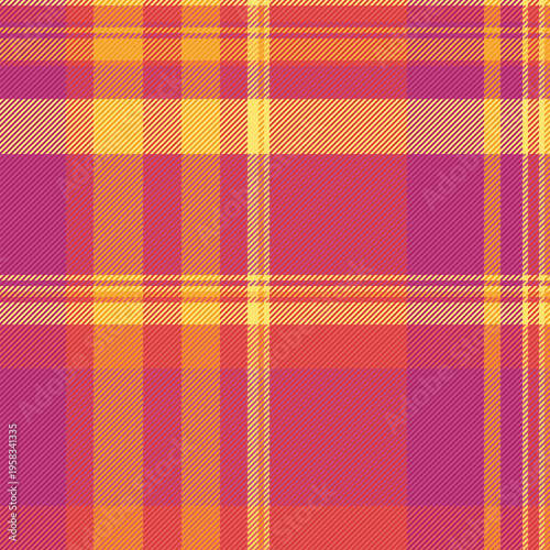 Mid texture check plaid, pajamas tartan textile pattern. Small background fabric vector seamless in pink and red colors.