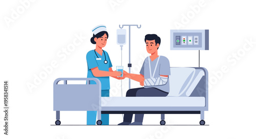 Nurse Administering Care to Injured Patient in Hospital Bed.