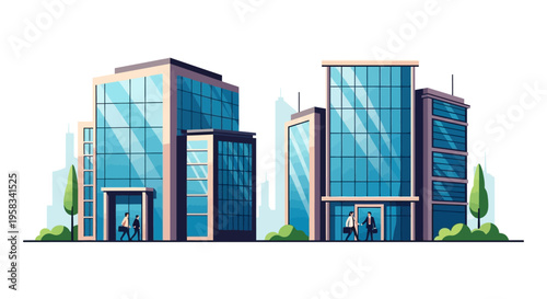 Modern Glass Office Buildings Facade Exterior View.