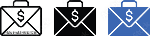 Envelope icons with dollar sign for finance and payment concepts