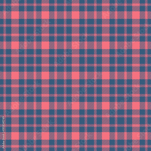 Difficult vector plaid seamless, printing textile texture background. Graphical fabric pattern check tartan in red and cyan colors.