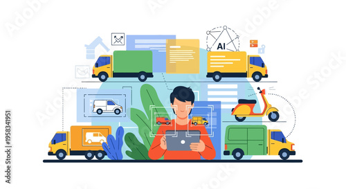 Man with Tablet Overseeing Logistics and Delivery Services.